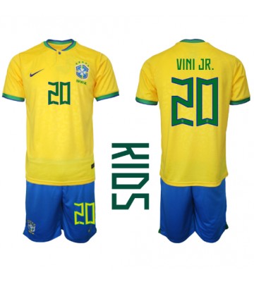 Brasilien Vinicius Junior #20 Hemmaställ Barn VM 2022 Kortärmad (+ Korta byxor)